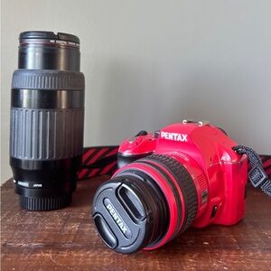 Pentax Vibrant Red DSLR with Dual Lens Set